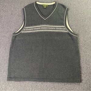 VTG Eddie Bauer Gray V-Neck Sweater Vest Fair Isle Grandpa Cabincore 90s Men's L